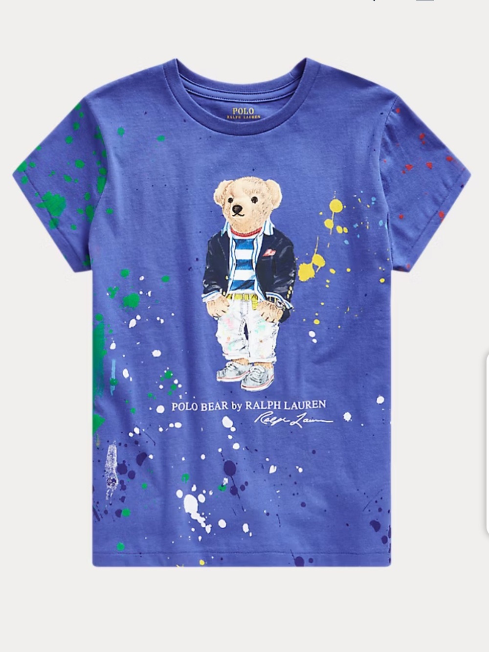 Ralph Lauren Baby Boy Blue Polo Bear Splatter Cotton Jersey Tee - 12 Months